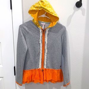EUC Matilda Jane Clothing MJC Size 14 Teen Tween Ruffle Zip Hoodie Coat Jacket